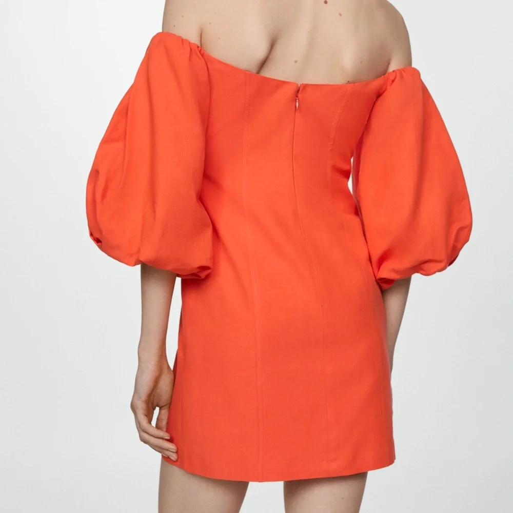 Mango Strapless Puff-Sleeve Mini Dress in Bright Orange - Picture 2 of 10